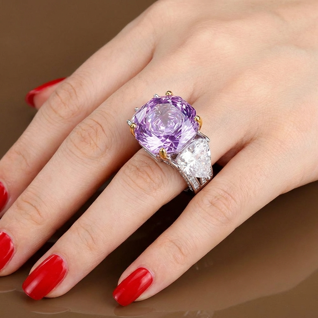 Women's luminous rose cut tourmaline ring, adjustable, set in sterling silver.