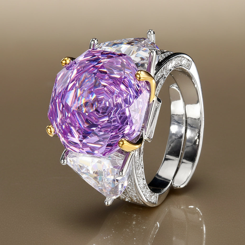 Beautiful women's tourmaline ring with luminous rose cut gemstone, adjustable, a stylish fashion ring.