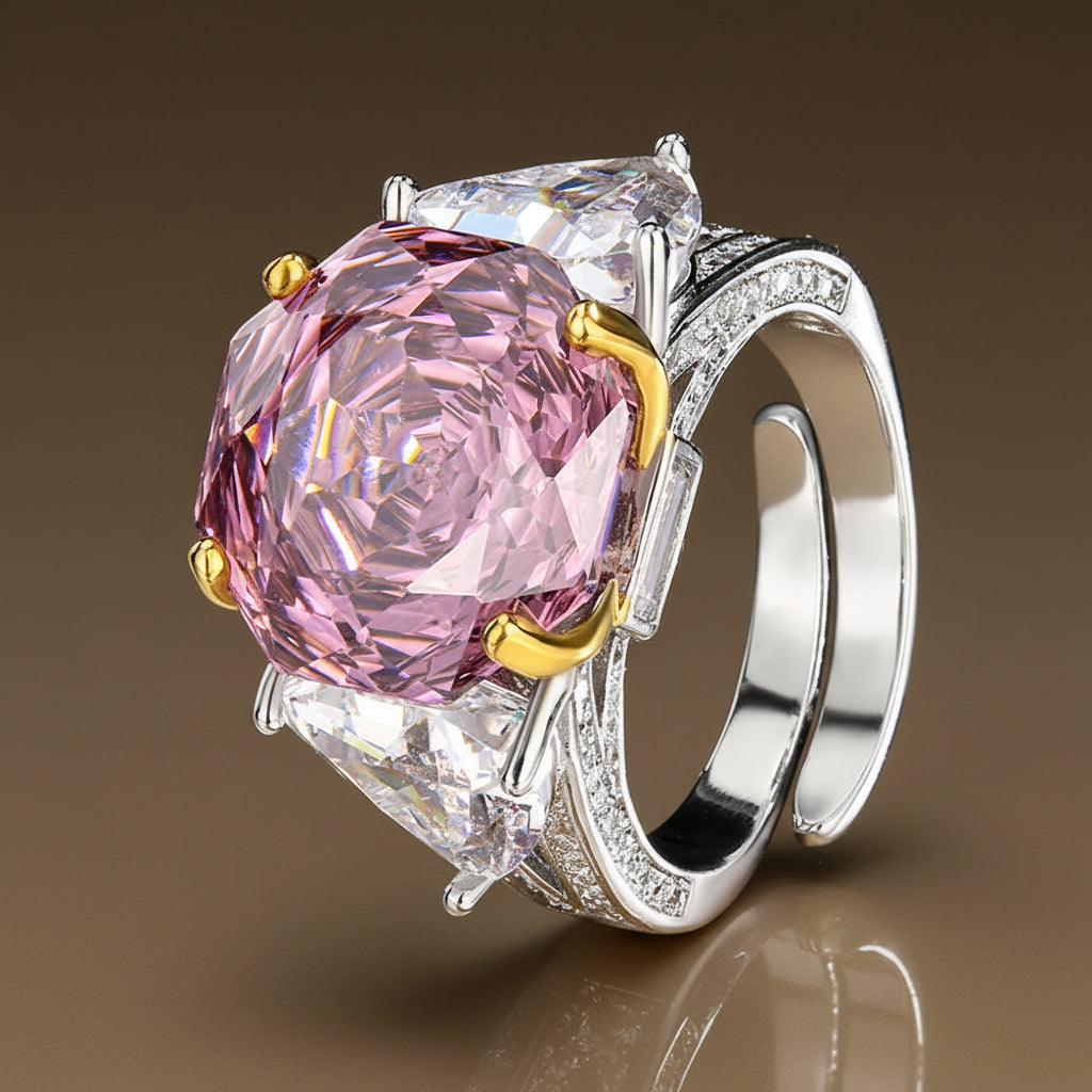 Fashionable women's rose cut tourmaline ring, a colorful gemstone statement piece, ideal gift for her.