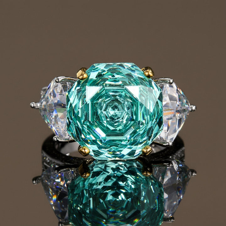Detailed view of a women's luminous rose cut tourmaline ring, showcasing its unique gemstone beauty.
