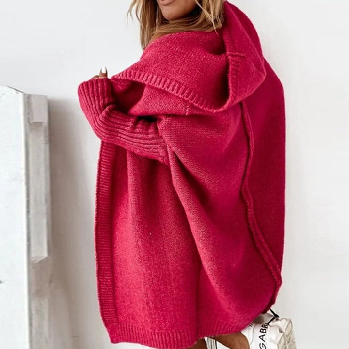 Stylish women's hooded batwing sleeve cardigan, comfortable and oversized for year-round layering.