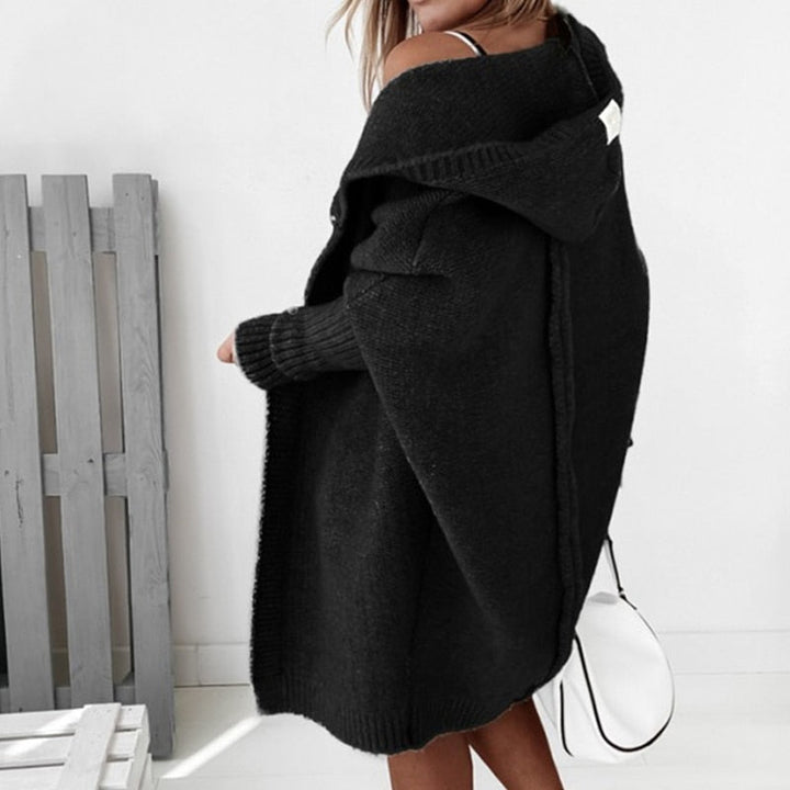 Long sleeve women's Luna cardigan, hooded & oversized for winter wear and cozy comfort.
