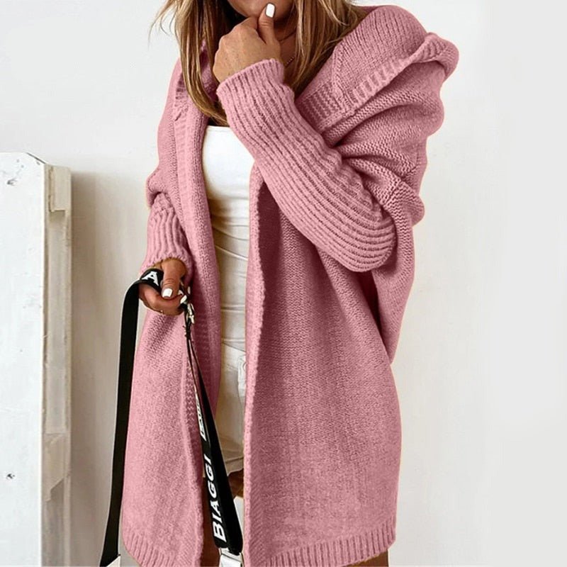 Comfortable women's hooded Luna cardigan, a stylish oversized layer for everyday wear.