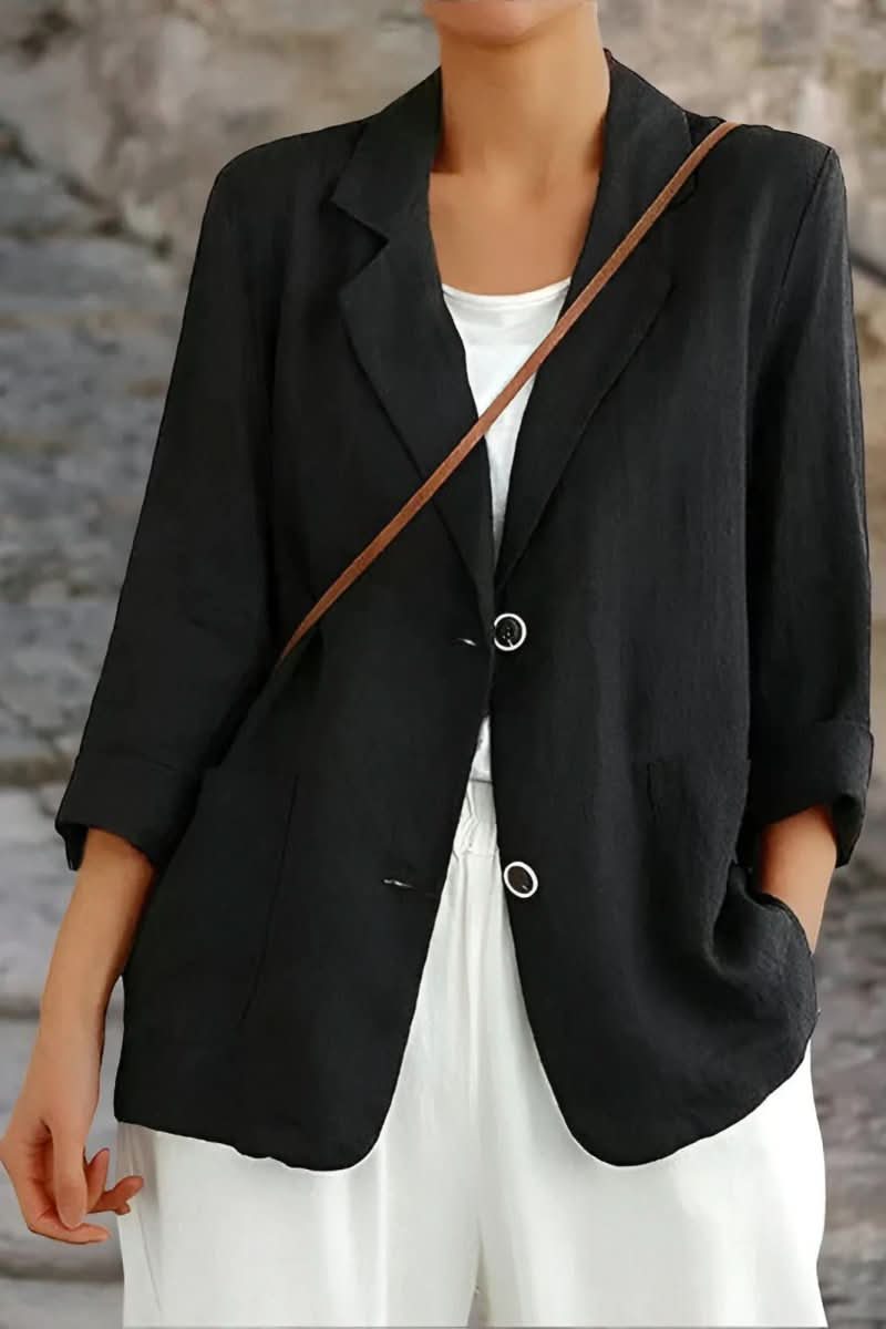 Elegant women's open back blazer, a sophisticated tailored jacket for office fashion, formal top, or stylish outerwear.