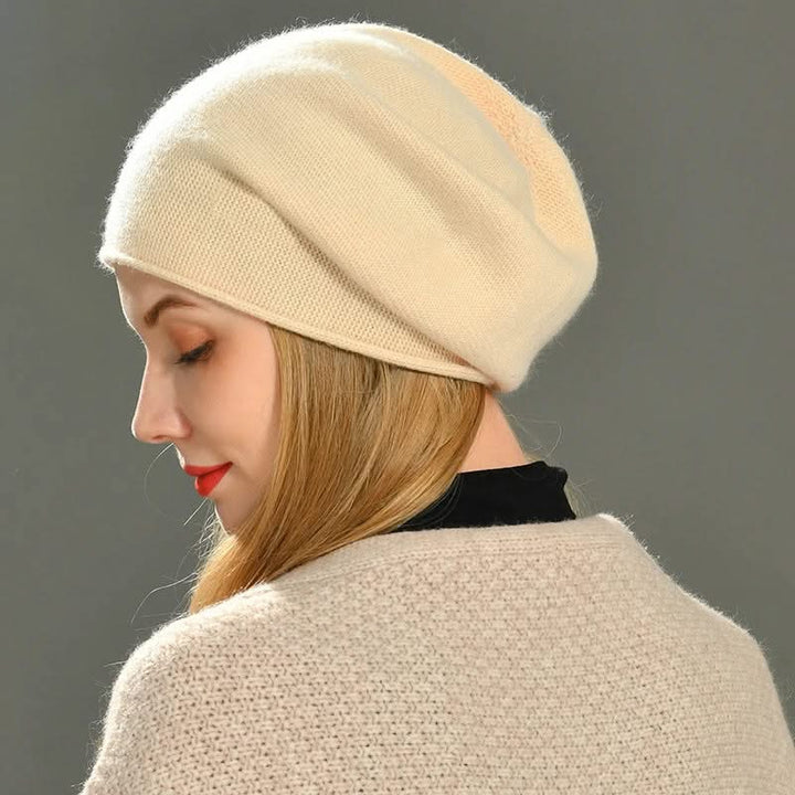 Luxuriously soft women's cashmere beanie hat, a premium warm accessory for ultimate comfort.