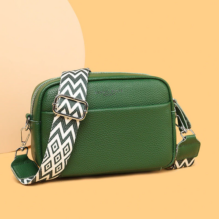 Trendy Khaki Genuine Leather Crossbody Bag. Women's luxurious daily handbag.