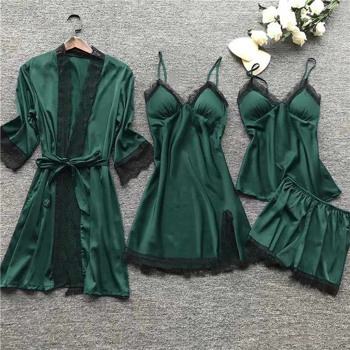 Women's luxurious satin pajama set in a rich color, perfect for elegant sleepwear & comfortable loungewear.