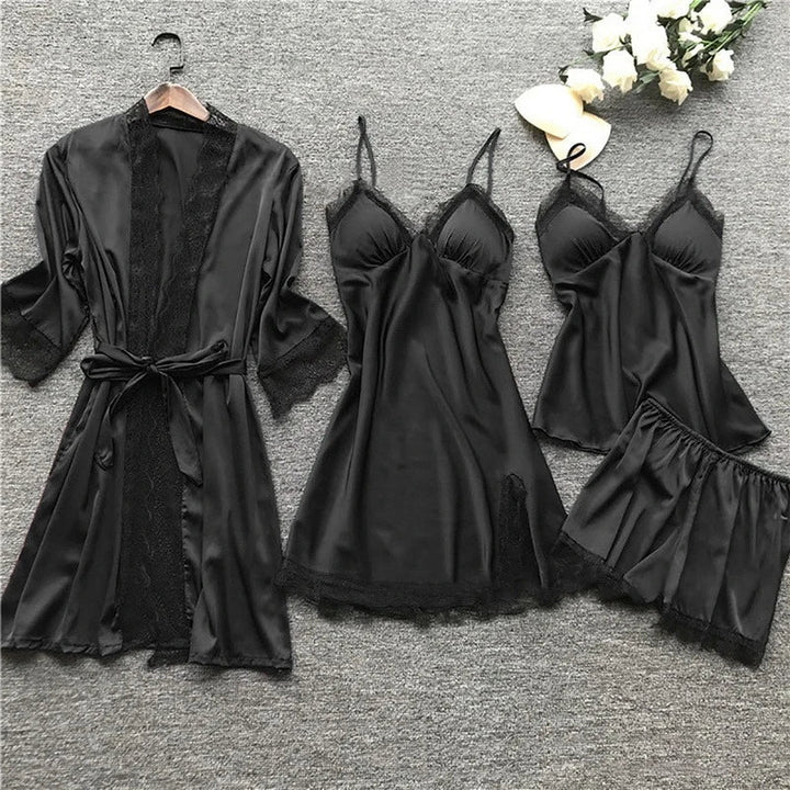 Soft women's satin sleepwear set with a matching top & bottoms, designed for ultimate comfort & relaxing.