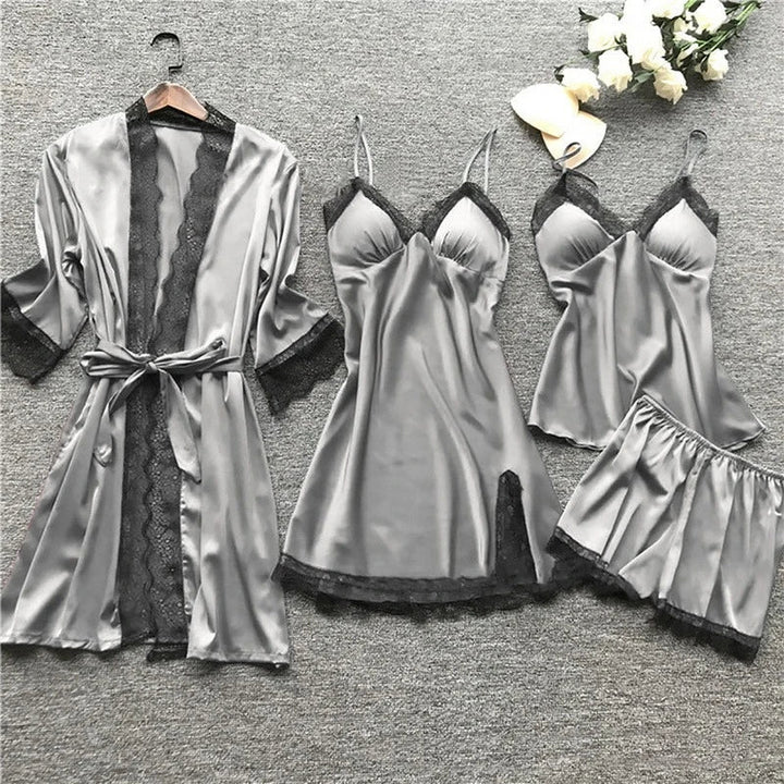 Stylish women's satin loungewear pajama set, a comfortable & luxurious choice for both sleepwear and relaxing.
