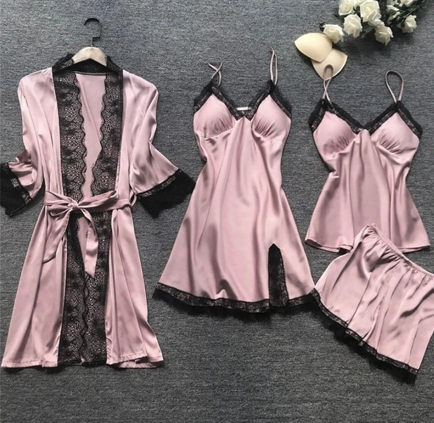 Smooth satin women's pajama set, offering a luxurious feel for sleepwear, nightwear, or elegant home loungewear.
