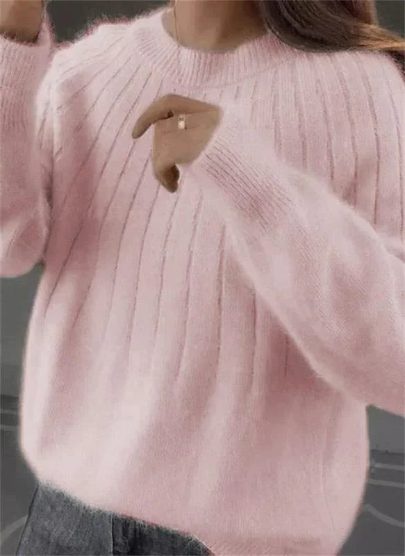Cozy women's warm knitted cashmere pullover sweater, ideal for fall & winter comfort.