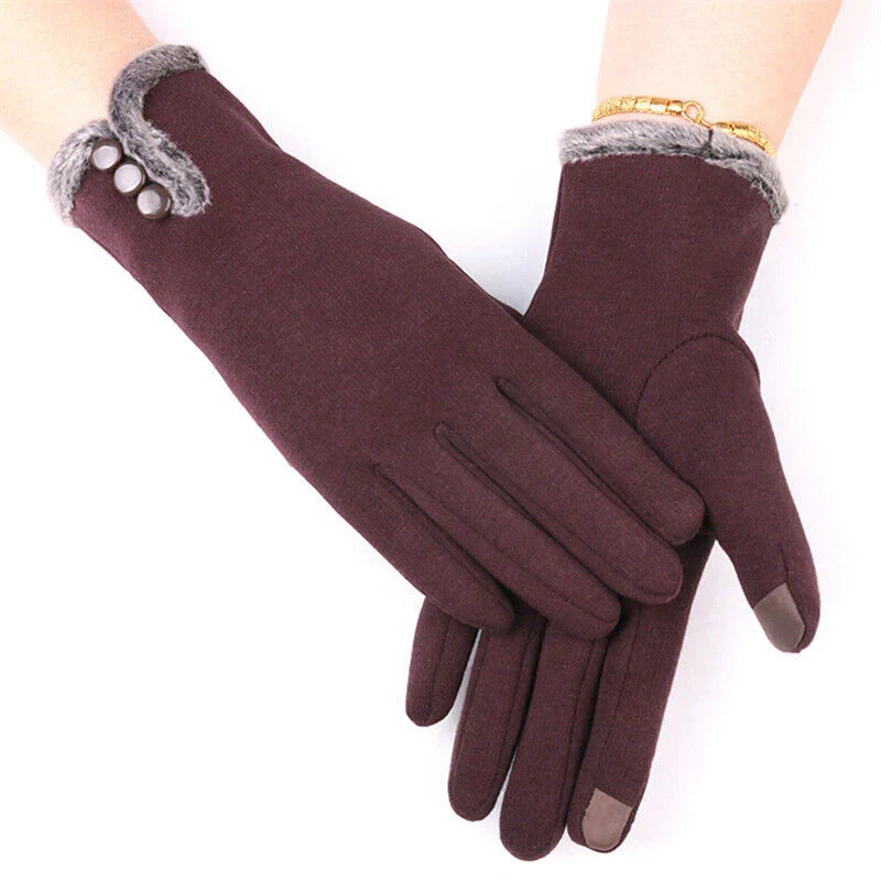 Warm women's luxury touchscreen gloves, perfect for staying connected in winter. Soft knit fabric for comfort & style.
