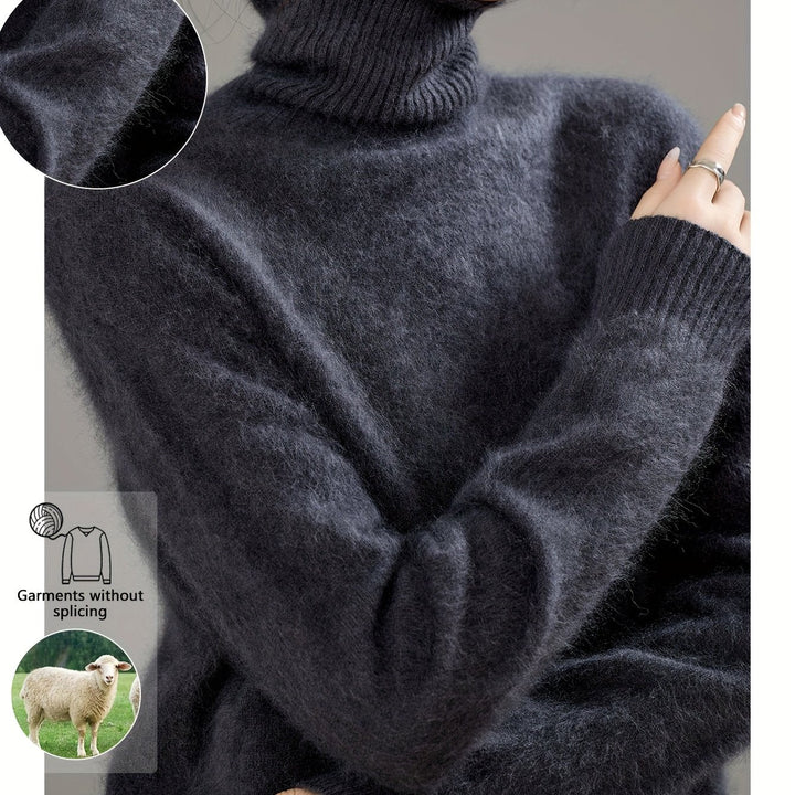 Premium women's oversized turtleneck sweater, luxurious knit and relaxed fit, a cozy fall fashion staple.