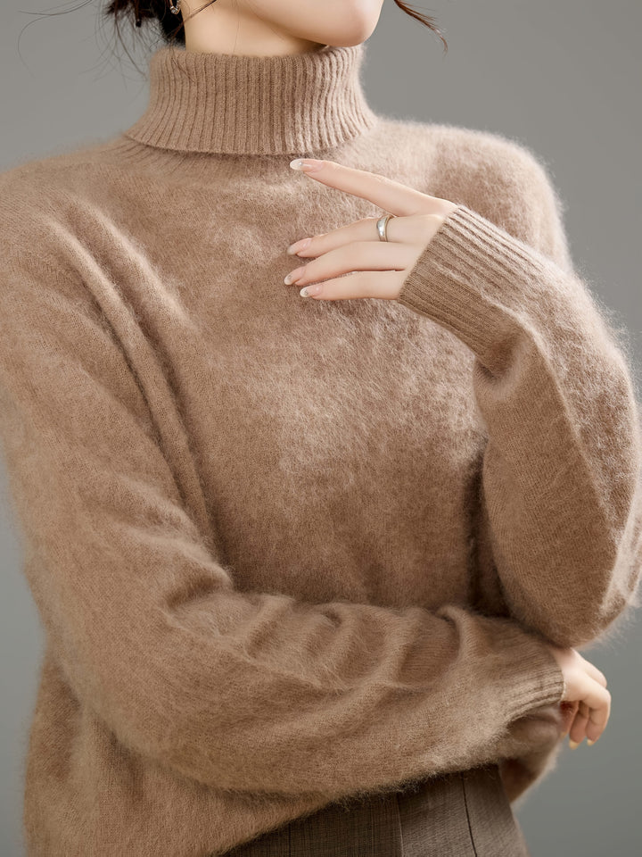 Warm winter women's turtleneck sweater, elegant and cozy with a relaxed fit.