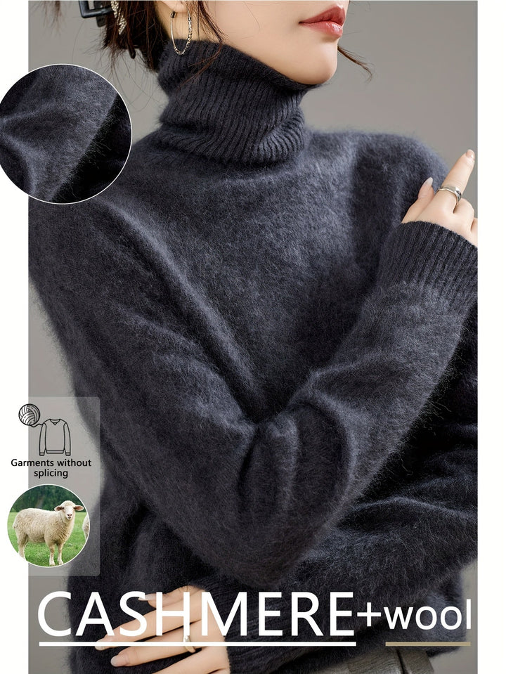 Cozy women's turtleneck, elegant relaxed fit for fall & winter, luxurious knitwear.