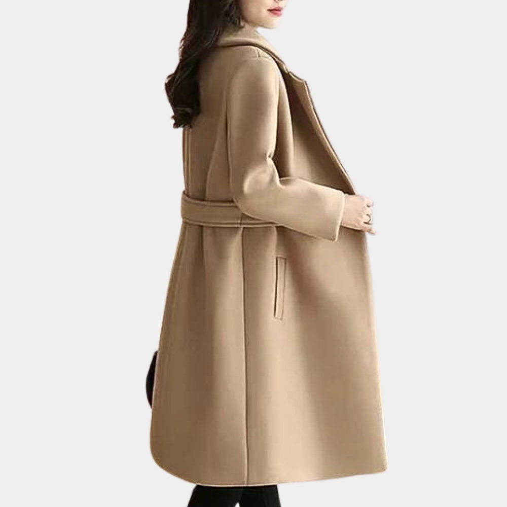 Soft and warm luxurious women's belted winter coat, a stylish long jacket for ultimate elegance.