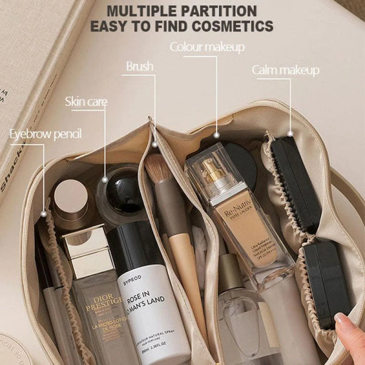 Elegant women's portable beauty case. Luxury travel makeup organizer for stylish and organized cosmetic storage.