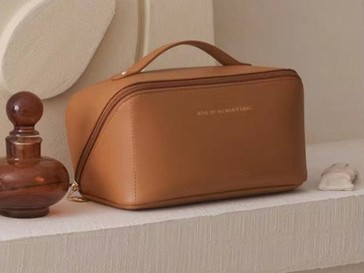 Luxury portable makeup bag, an ideal gift for her. Elegant women's travel beauty case for organized cosmetics.