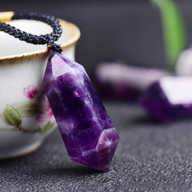 Women's Lyra amethyst crystal healing necklace, natural gemstone jewelry.