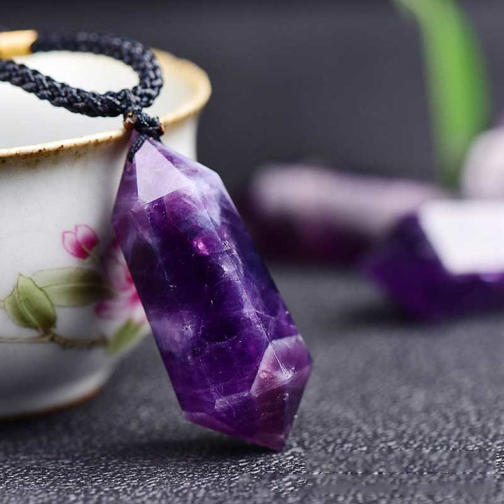 Women's Lyra amethyst crystal healing necklace, natural gemstone jewelry.