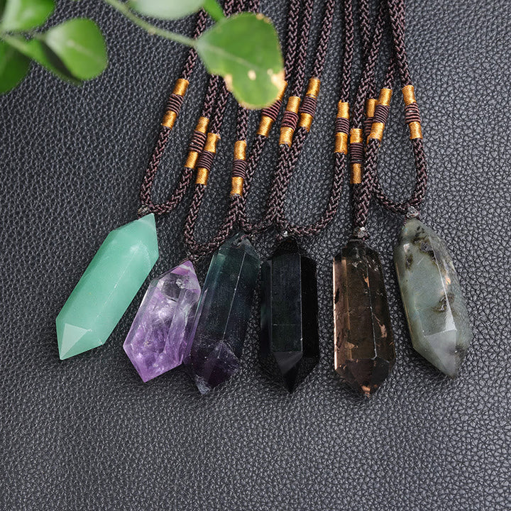 Natural healing gemstone necklace, women's Lyra amethyst crystal.