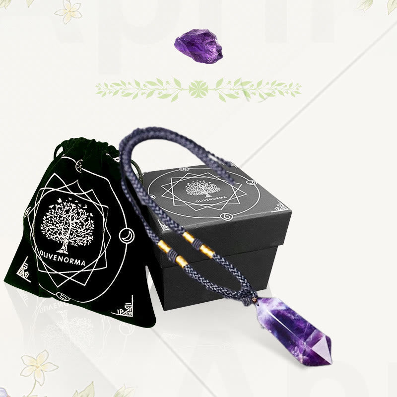 Healing amethyst crystal necklace, women's spiritual gemstone pendant.