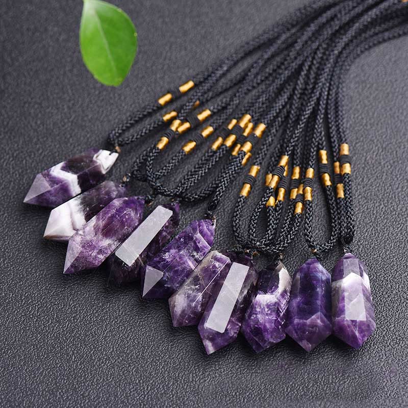 Unique amethyst crystal necklace, women's healing gemstone jewelry.
