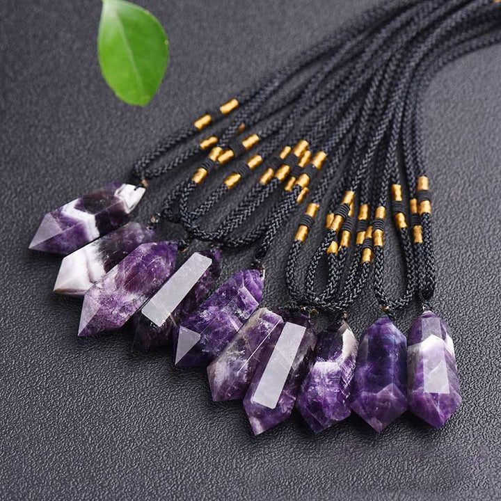 Unique amethyst crystal necklace, women's healing gemstone jewelry.