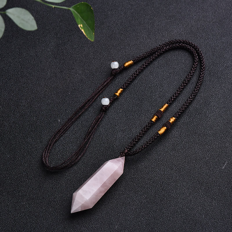 Women's Lyra design natural amethyst healing crystal necklace.