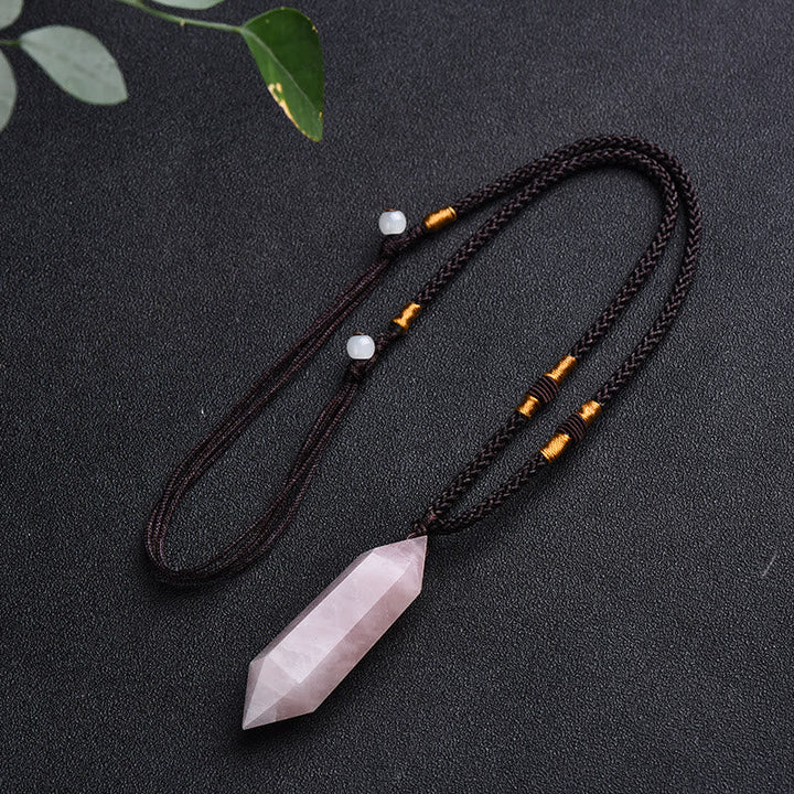 Women's Lyra design natural amethyst healing crystal necklace.