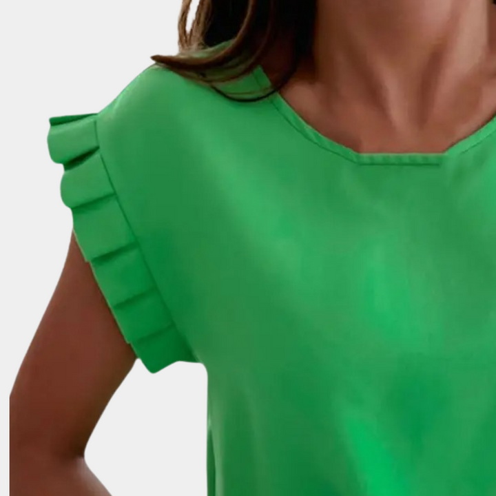 Lyra women's fashion t-shirt with elegant flutter sleeves, a comfortable and casual summer top.