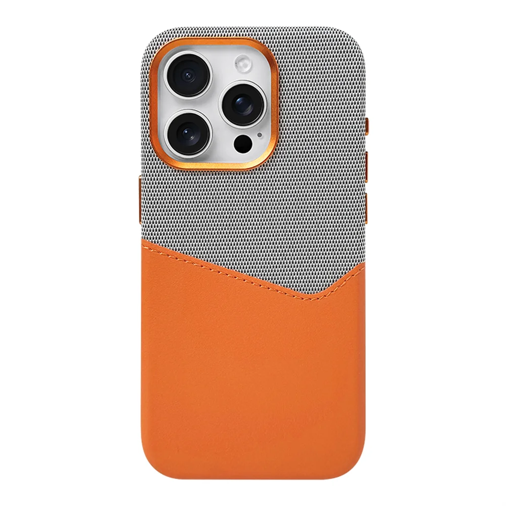 Sophisticated women's iPhone accessory: a slim leather MagSafe case with integrated card holder & phone protection.