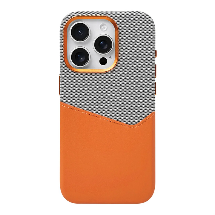 Sophisticated women's iPhone accessory: a slim leather MagSafe case with integrated card holder & phone protection.