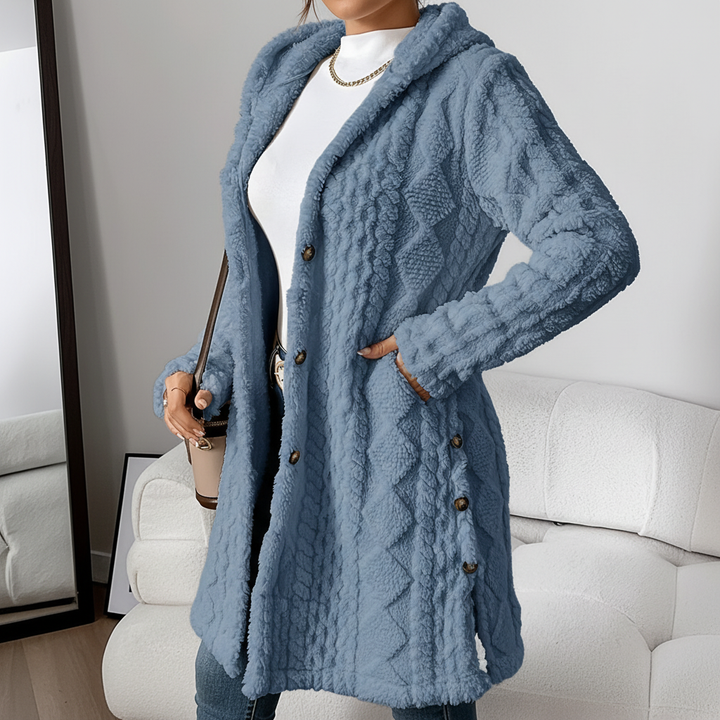 Warm hooded sweater long cardigan with luxurious faux fur, women's winter style