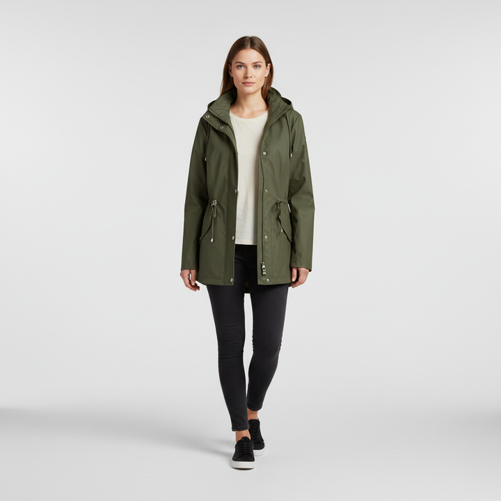 Fashionable women's Maja raincoat with adjustable waist, ideal for autumn weather