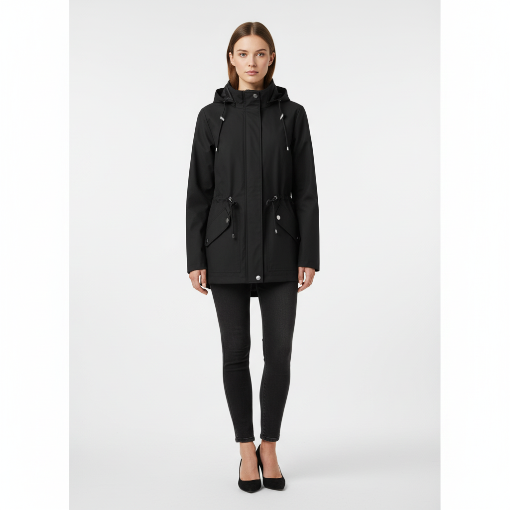 Women's Maja spring jacket, hooded and waterproof, with an adjustable waist for comfort