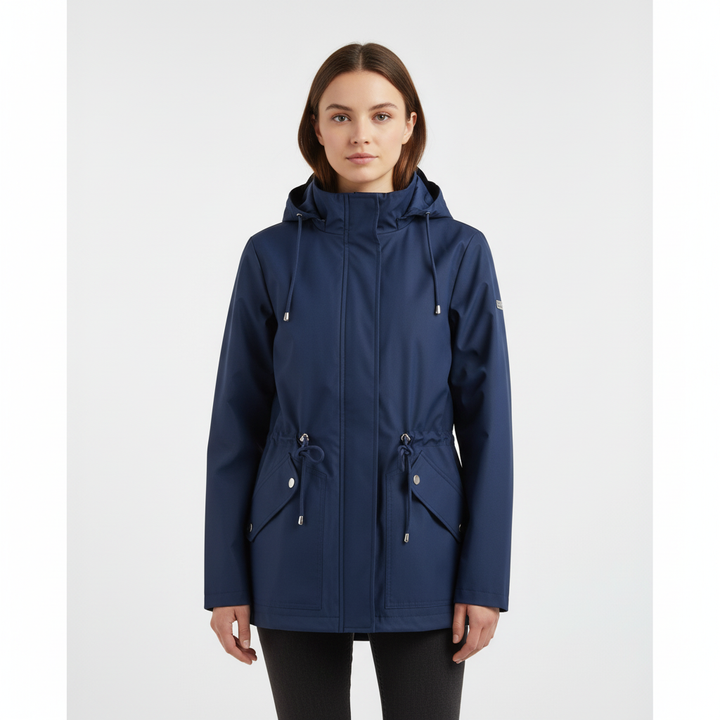 Stylish women's Maja autumn jacket, lightweight and waterproof, featuring a practical hood