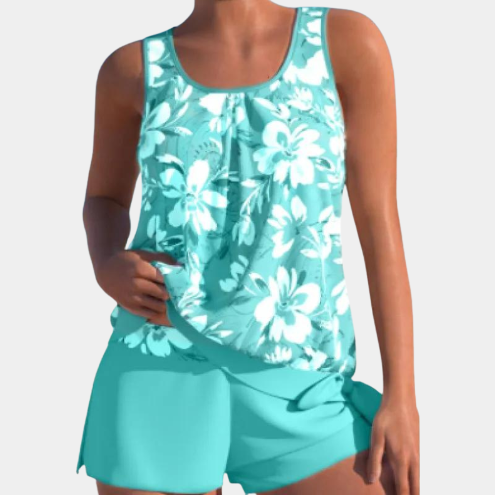 Women's Malia comfort fit tankini swimsuit, two-piece beachwear for a comfortable poolside vacation.