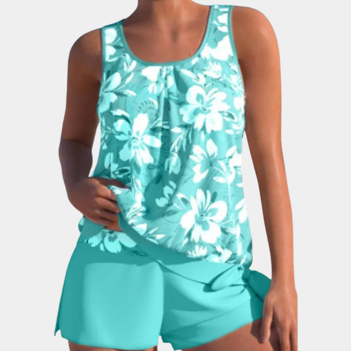 Women's Malia comfort fit tankini swimsuit, two-piece beachwear for a comfortable poolside vacation.