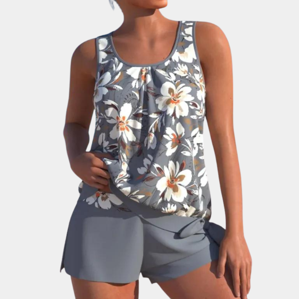 Women's comfort fit two-piece Malia tankini, chic swimwear for vacation and beachwear.
