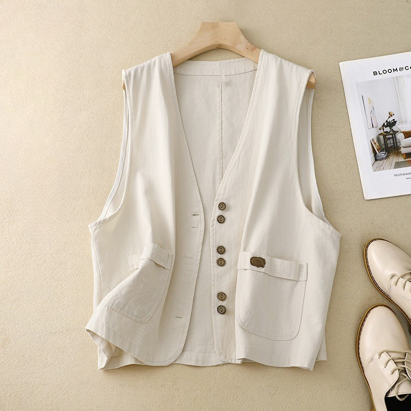 Women's Margo cotton-linen vest, ideal for layering. Natural fabric, comfortable and chic for casual wear.
