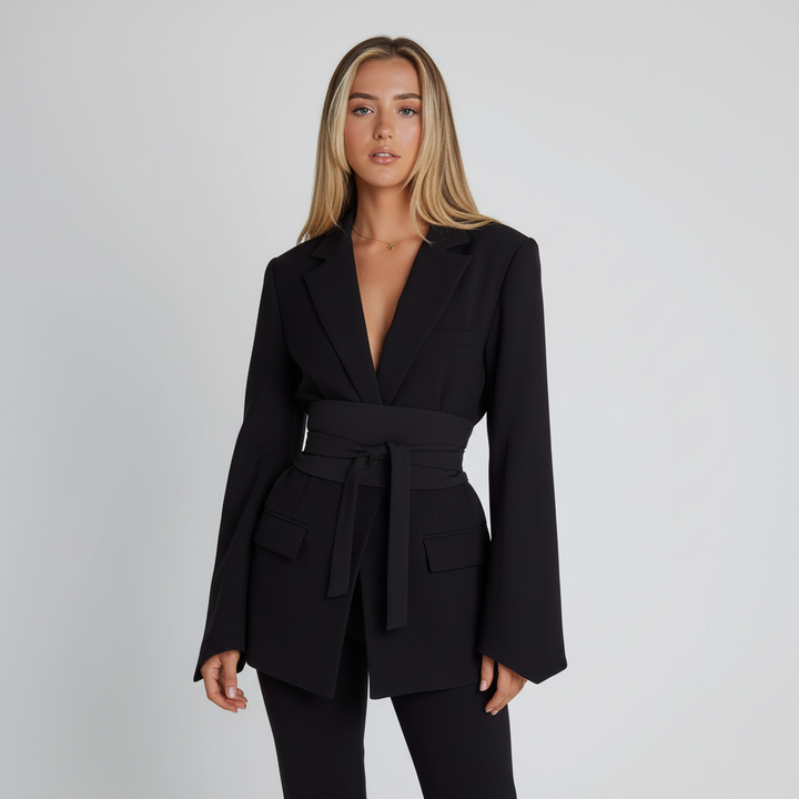 Stylish women's black slim fit blazer for versatile autumn and spring fashion
