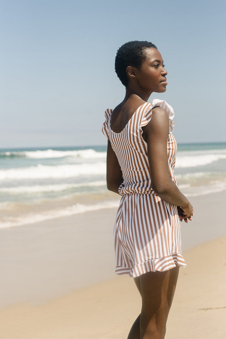 Stylish women's swimsuit jumpsuit, Marisa brand, with built-in bra for summer fashion.