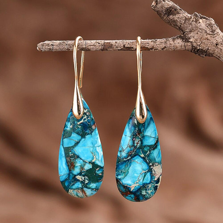 Elegant Marisol Ocean Energy drop earrings for women, handmade protective regaliet gemstone jewelry with calming spiritual vibe.