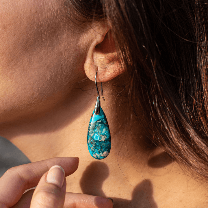 Marisol Women's Protective Ocean Energy drop earrings. Regaliet gemstone, handmade silver/gold spiritual jewelry, calming.