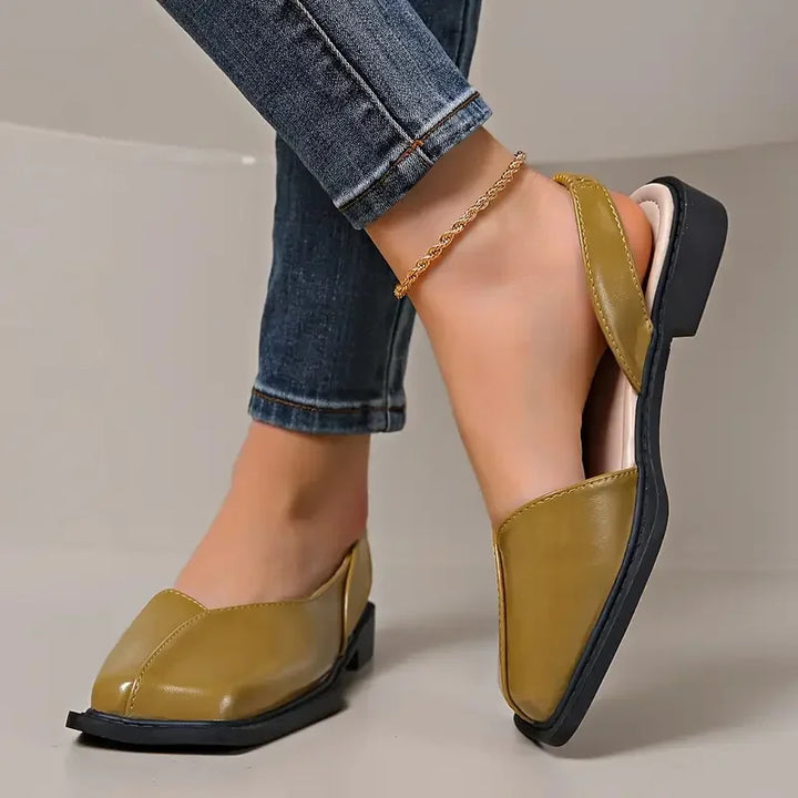 Sleek Marvella square toe slip-on flats for women, ideal for versatile summer fashion.