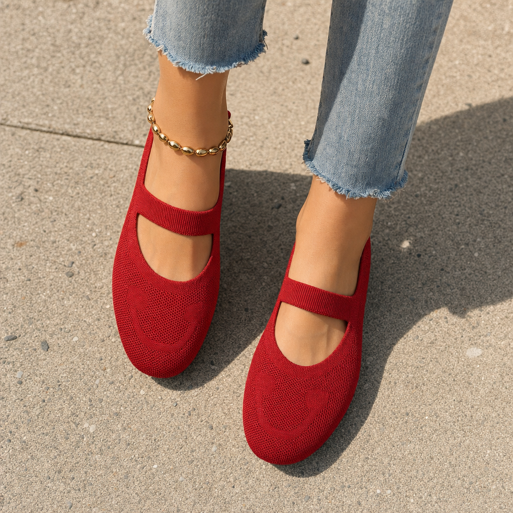 Yellow women's smiling face Mary Jane ballet flats, comfortable slip-on shoes for casual spring fashion.