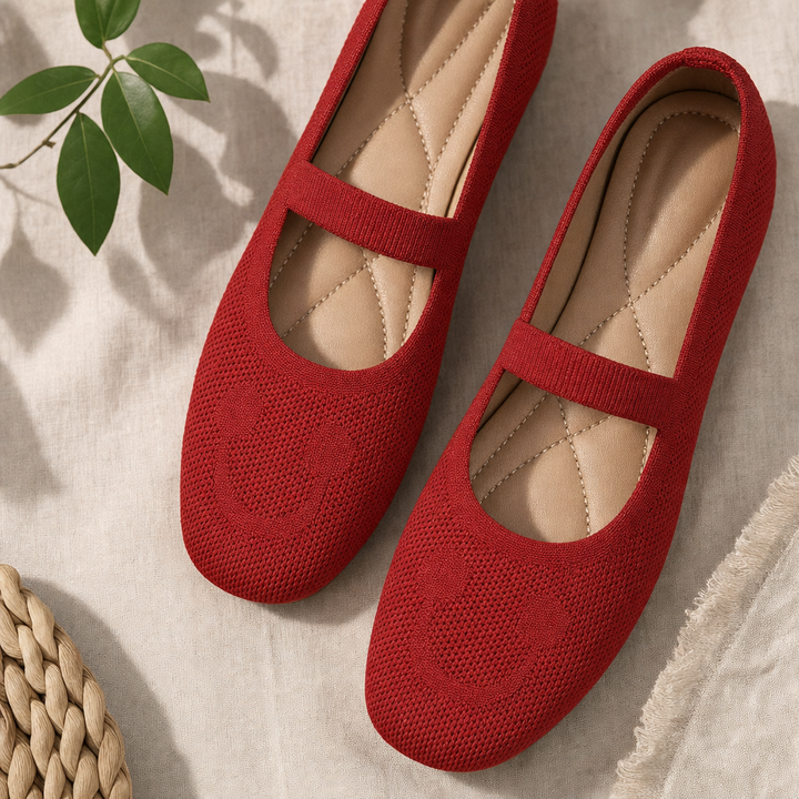 Black women's Mary Jane ballet flats, smiling face design with adjustable strap, perfect casual shoes.