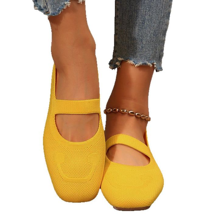 Women's smiling face Mary Jane ballet flats with adjustable strap, cute and comfortable everyday casual shoes.