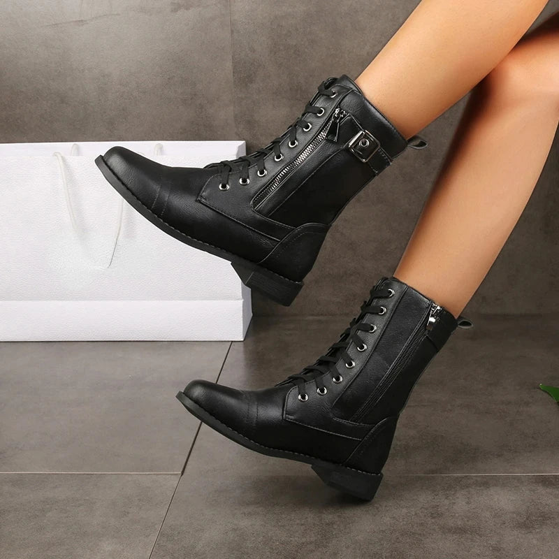 Comfortable women's Mason mid-calf boots with durable soles, buckle accents & easy zipper closure.